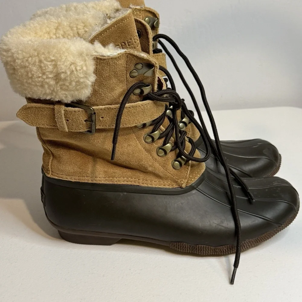 Duck Boots Women's Size 8 J. Crew Sperry Caramel Shearwater With Buckle & Zipper